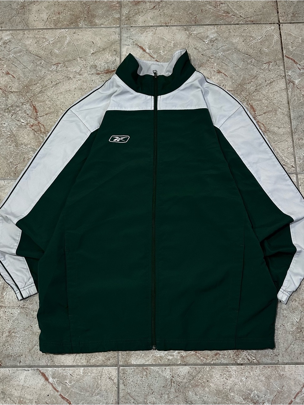 Reebok Forest Green and White Full-Zip Windbreaker Jacket